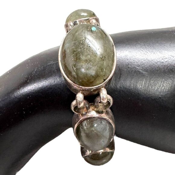Labradorite & Sterling Silver Vintage Signed 925 PB Bracelet Toggle Clasp 7" - Picture 2 of 7